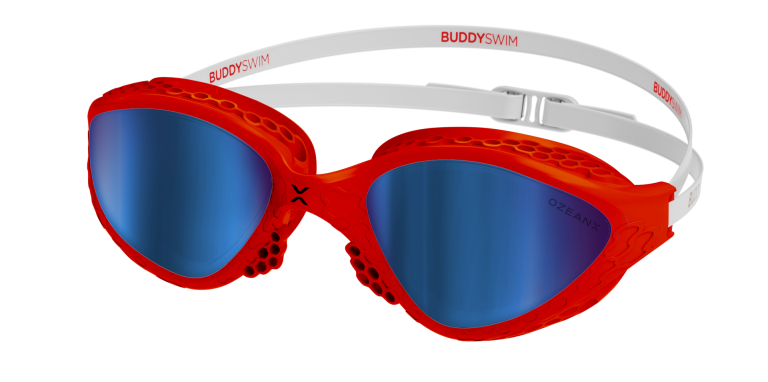 Red gasket + White strap + Blue lens