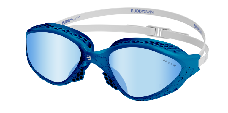 Navy gasket + White strap + Blue lens